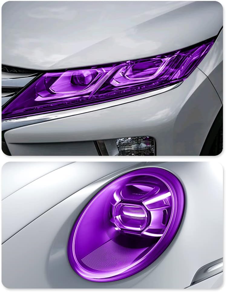 wedfish 12 X 48inch Car Light Tint Film, Cuttable&Stretchability Car Headlight Taillight Fog Light Vivid Vinyl Wrap Protector,Non-Marking Self-Adhesive Decals Car Decor (Purple) - Image 3